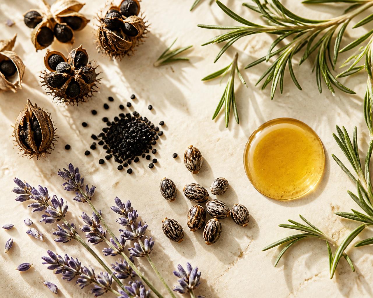 Botanical ingredients used in Maison Aneesa Growth Oil